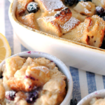 ramekins of bread and blueberries baked in pudding