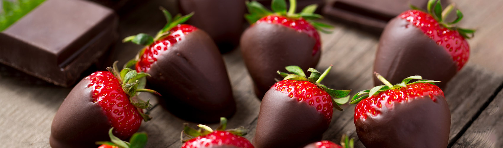 dark chocolate and red strawberries