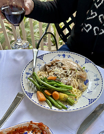 pasta dinner with wine