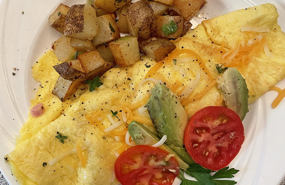 omelette and potatoes